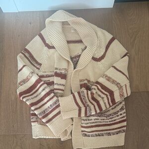 THE GREAT. Cream and Brown Striped Cardigan